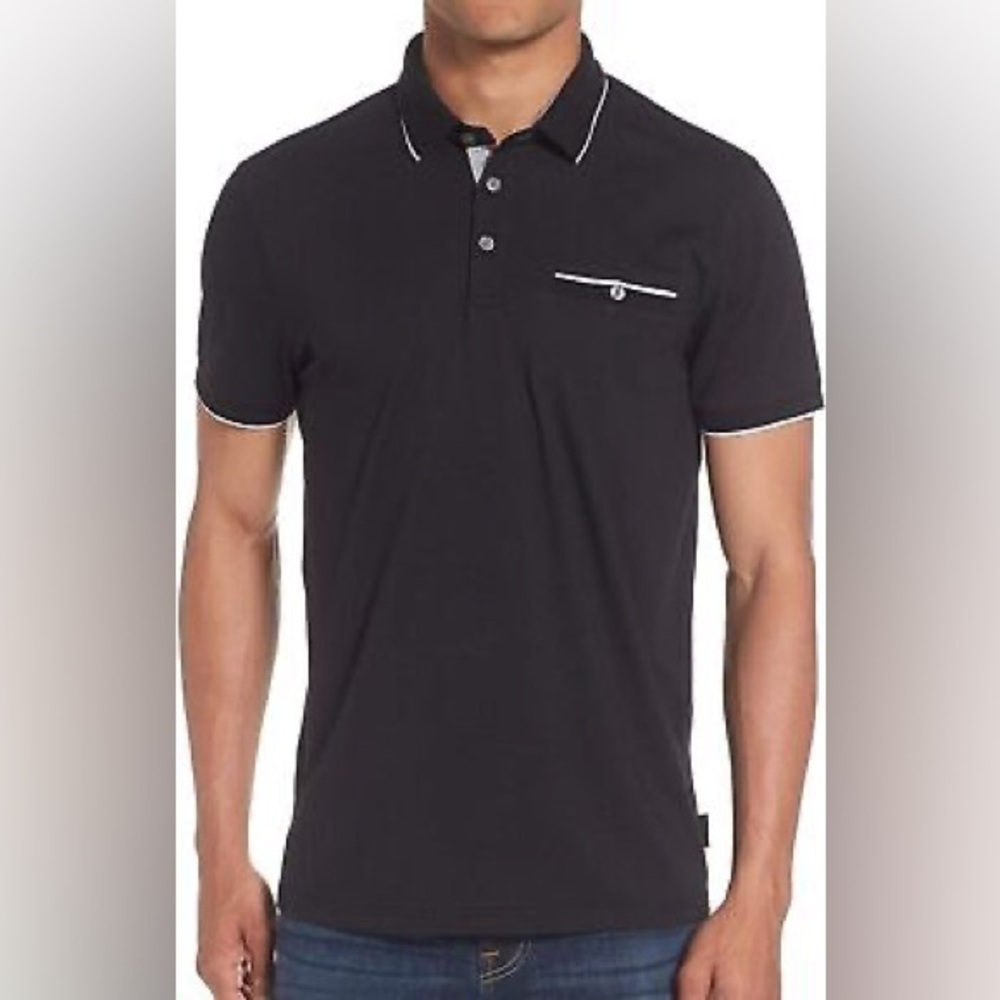 Ted Baker Short Sleeve Derry Pocket Polo Shirt Tipped Collar sz 4